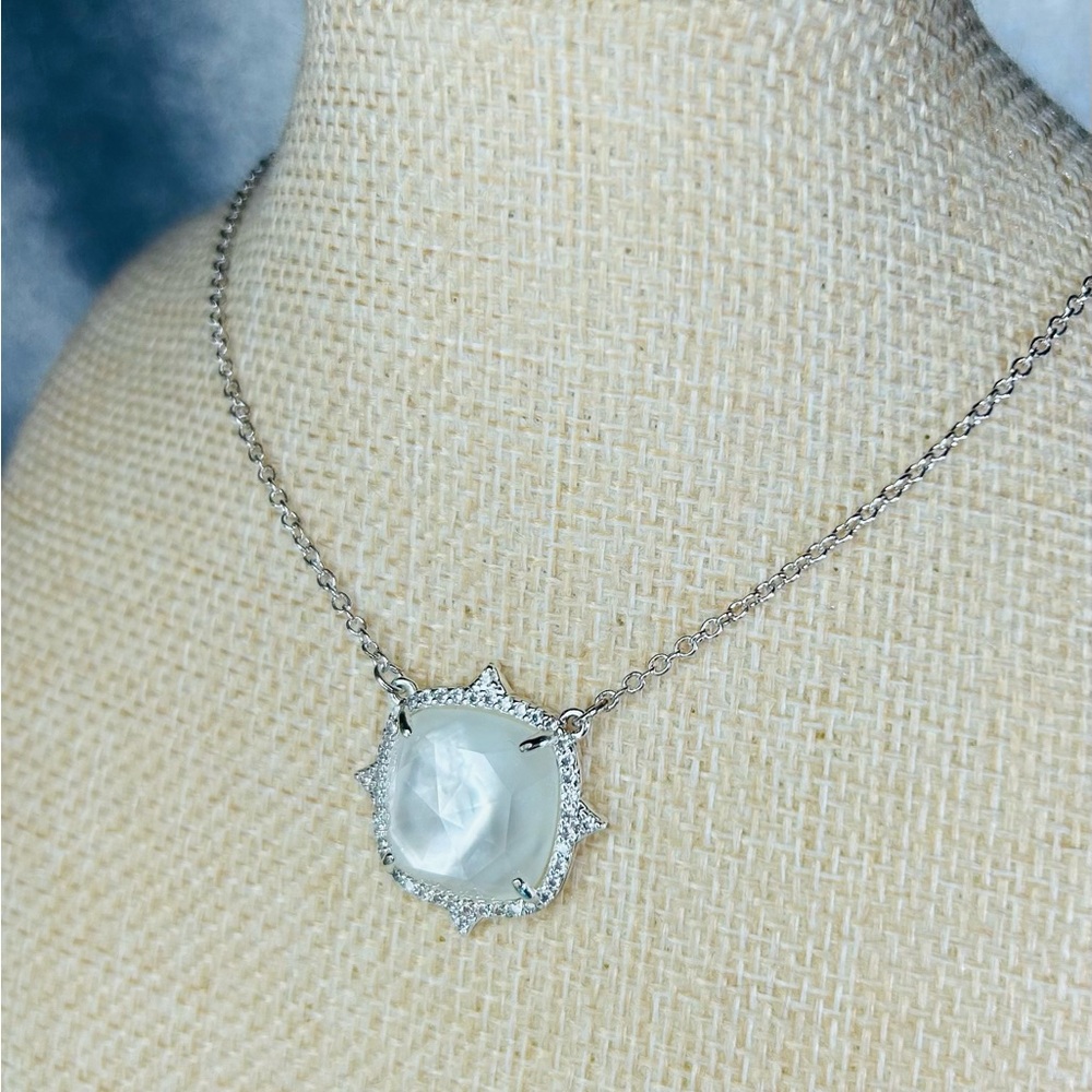 Bomb Party White Quartz on Rhodium Necklace - Picture 6 of 7